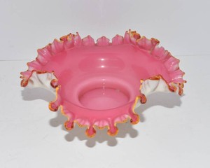 Vintage Pink Ruffled Glass Bowl