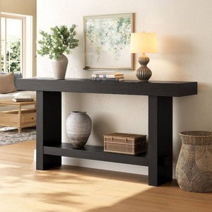 63 in. Black Rectangle Solid Wood Console Table for Entryway, Long Sofa Table with Storage for Living Room
