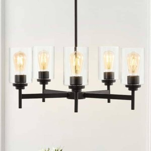 JONATHAN YOrpheus 24 in. 5-Light Oil Rubbed Bronze Farmhouse Industrial Iron Cylinder LED Chandelier