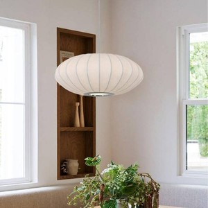UMEILUCE60-Watt 1-Light White Silk Shade Pendant Light for Dining Room Bedroom Kitchen, Dia 15.7 in., E26 Bulb Base