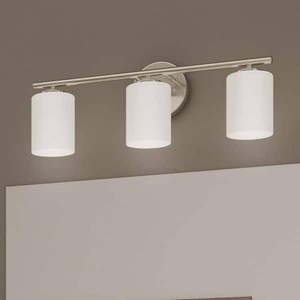 (3) Replay Collection 22 in. 3-Light Brushed Nickel Etched White Glass Modern Bathroom Vanity Light