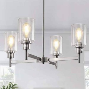 YANSUN4-Light Brushed Nickel Chandelier with Glass Shades - Modern Dining Room Fixture for Kitchen Island, Foyer, or Hallway