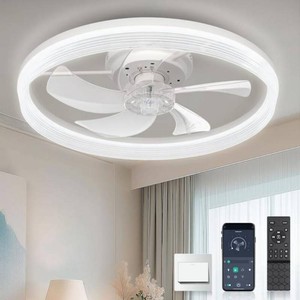 ARISKEEN20 in. Modern Indoor White Flush Mount Ceiling Fans with Remote Control - Timing Fan with Light Dimmable for Bedroom