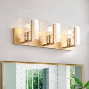 (2) aiwen21.46 in. 3-Light Modern Gold Bathroom Vanity Light Fixtures Over Mirror with Glass Shades