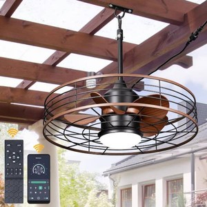 (2) Oaks AuraSelva 23 in. Matte Black Outdoor Modern Smart Caged Ceiling Fan wLight, Downrod Reversible Ceiling Fan wRemote and App