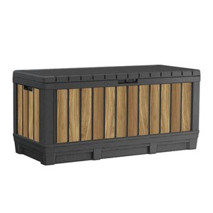 KeterOakridge 90 Gal. Weather Resisitant Plastic Resin Outdoor Storage Deck Box in Oak Wood Look Brown