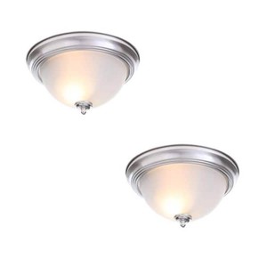  (108 lights) Commercial Electric13 in. 2-Light Brushed Nickel Flush Mount with Frosted Glass Shade (2-Pack)
