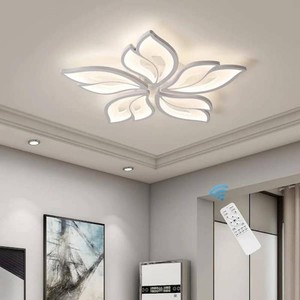 Genoci23.6 in. 60-Watt Modern White Flower Dimmable Integrated LED Flush Mount with Acrylic Shade and Remote for Bedroom