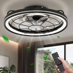 ARISKEEN19 in. Indoor Black Caged Enclosed Ceiling Fan with LED Light Modern Low Profile Ceiling Fan with Remote and App Control