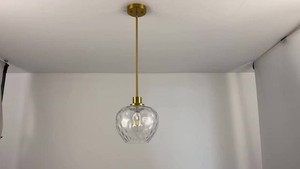 MerbotinRayHome 1-Light Modern Brass Adjustable Height Pendant Light with Apple-Shaped Hammered Glass for Kitchen Island Bedroom