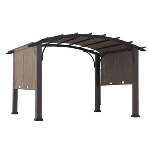 Sunjoy
10 ft. x 12 ft. Dylon Steel Arched Roof Pergola with Tan Adjustable Canopy and Natural Woodgrain Metal Posts for Patio