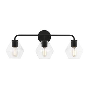 (2) Generation LightingJett 26 in. 3-Light Midnight Black Modern Transitional Dimmable Wall Bathroom Vanity Light with Clear Glass Shades