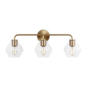 Generation LightingJett 26 in. 3-Light Satin Brass Modern Transitional Dimmable Wall Bathroom Vanity Light with Clear Glass Shades