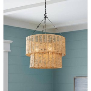 Hampton BayHailee 3-Light Basket Hanging Pendant Black Natural Weave Shade