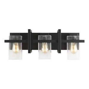 Generation LightingMitte 24 in. 3-Light Matte Black Industrial Transitional Bathroom Vanity Light with Clear Glass Shade Panels