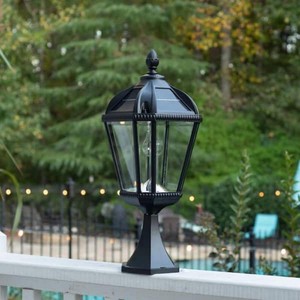 (2) GAMA SONICRoyal Bulb Series Outdoor Black Integrated LED Solar Powered Column Post Light on Pier Base for Brick Mailbox