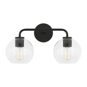 Generation LightingOrley 17.5 in. 2-Light Midnight Black Modern Industrial Wall Bathroom Vanity Light with Clear Glass Shades