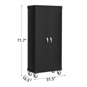 Garvee31.5 in. W x 72 in. H x 16.5 in. D 4-Adjustable Shelves Steel Rolling Freestanding Cabinet with Hook Panel in Black