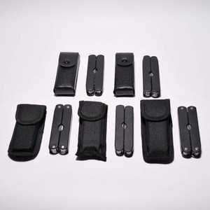 5 Black Simple Design Folding Multi Tools With Sheaths