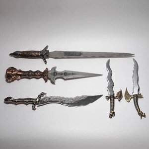 Lot of 5 Brass Handle Novelty Fixed Blade Knives