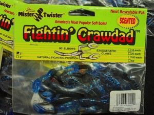 LOT OF OVER 30 MISTER TWISTER FIGHTIN CRAWDAD BAIT