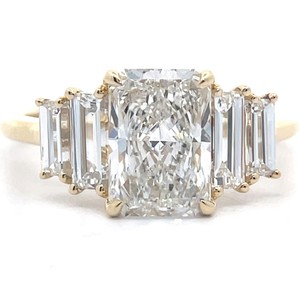 3 Carat Diamond Radiant & Baguette Cut Tiered Ring in 14k Yellow Gold w IGI Report VIDEO