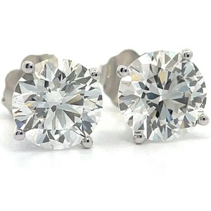 3 Carat Diamond Round Solitaire Stud Earrings in 14k White Gold $2,995 Retail VIDEO