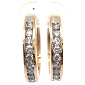1 Carat Natural Diamond Oblong Channel Hoop Earrings in 14k Yellow Gold VIDEO