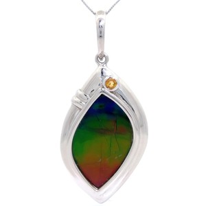 Very Rare High-End Estate Ammolite Citrine Doublet Pendant Necklace in 18k White Gold VIDEO