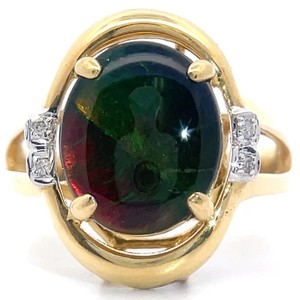 Estate 7 Carat Very Rare Ammolite & Diamond Halo Ring in 14k Yellow Gold VIDEO