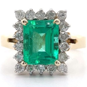 Estate Custom Made 2.20 Carat Natural Emerald & Diamond Split Shank Ring in 14k Yellow Gold VIDEO