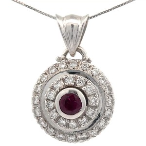 Estate 1.40 Carat Natural Ruby & Natural Diamond Pendant Necklace in 14k White Gold VIDEO