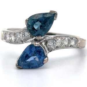 Estate Vine & Leaf 1.40 Carat Natural Blue Sapphire & Diamond Bypass Ring in White Gold VIDEO