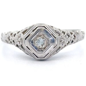 Estate Natural Diamond Square Bezel Ring in 18k White Gold VIDEO