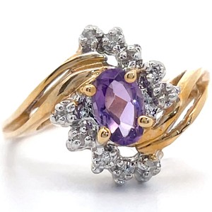 Estate Natural Amethyst & Natural Diamond Cluster Waterfall Ring in 14k Yellow Gold VIDEO