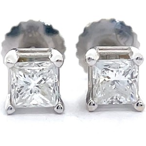 Fine Quality 0.50 Carat Natural Diamond Princess Solitaire Stud Earrings in 18k White Gold VIDEO