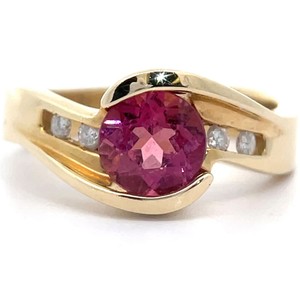 Estate Natural Pink Tourmaline & Diamond Swirling Bypass Channel Ring in 14k Yellow Gold VIDEO