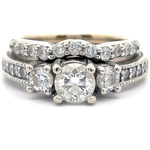 Estate 1.80 Carat Natural Diamond Round Three-Stone 2-Piece Bridal Set 18k14k VIDEO