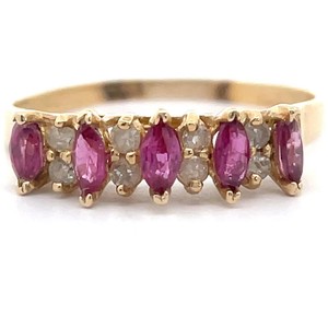 Estate 1 Carat Natural Ruby & Diamond Marquise Cluster Ring in 14k Yellow Gold VIDEO