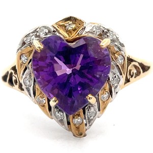 Heart Amethyst & Natural Diamond Halo Wreath Ring in 14k Two-Tone Gold VIDEO