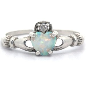Natural Opal & Natural Diamond Irish Claddagh Ring VIDEO