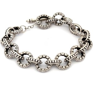 Designer Stamped Textured Aztec Pattern Cable Link Estate Bracelet w Toggle Clasp VIDEO