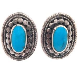 Estate Oval Turquoise Twisted Rope Navajo Earrings VIDEO