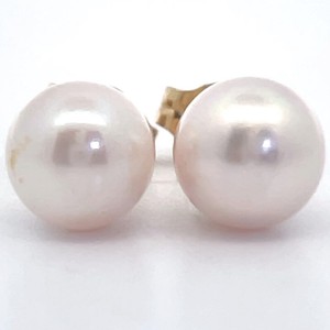 Estate Light Pink-White Cultured Pearl Stud Earrings in 14k Yellow Gold VIDEO