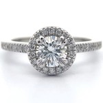 1.40 Carat Natural Diamond (F/VS1, Triple X GIA Graded) Round Halo Pavé Cathedral Ring in 18k White Gold w/ GIA CERT; $6,899 Retail *VIDEO*
