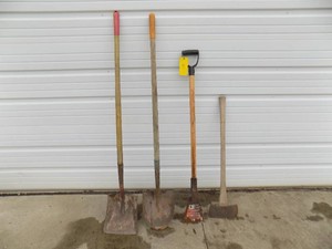2 Dirt Shovels, Scraper & Axe