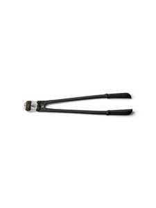 bolt cutter with black handles and exposed steel cutting jaws.