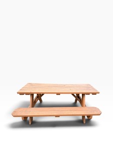 Wooden Picnic Table w Attached Benches  71 Long
