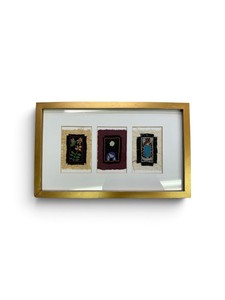 charming set of three miniature textile collages