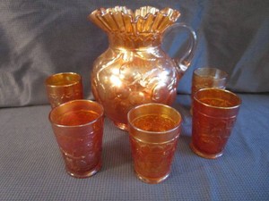 Fenton Marigold Carnival Pitcher & Tumblers